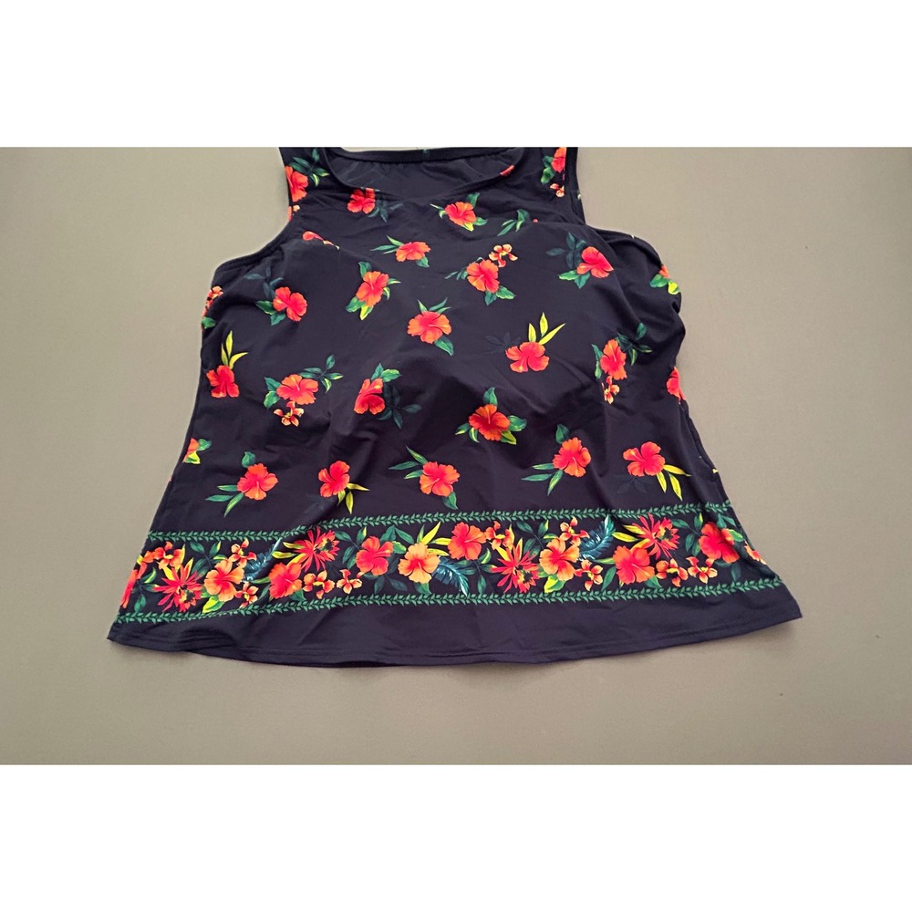 Lands End Navy Blue Tropical Hibiscus Floral Tankini Swim Top Plus Size 20W - Picture 3 of 7